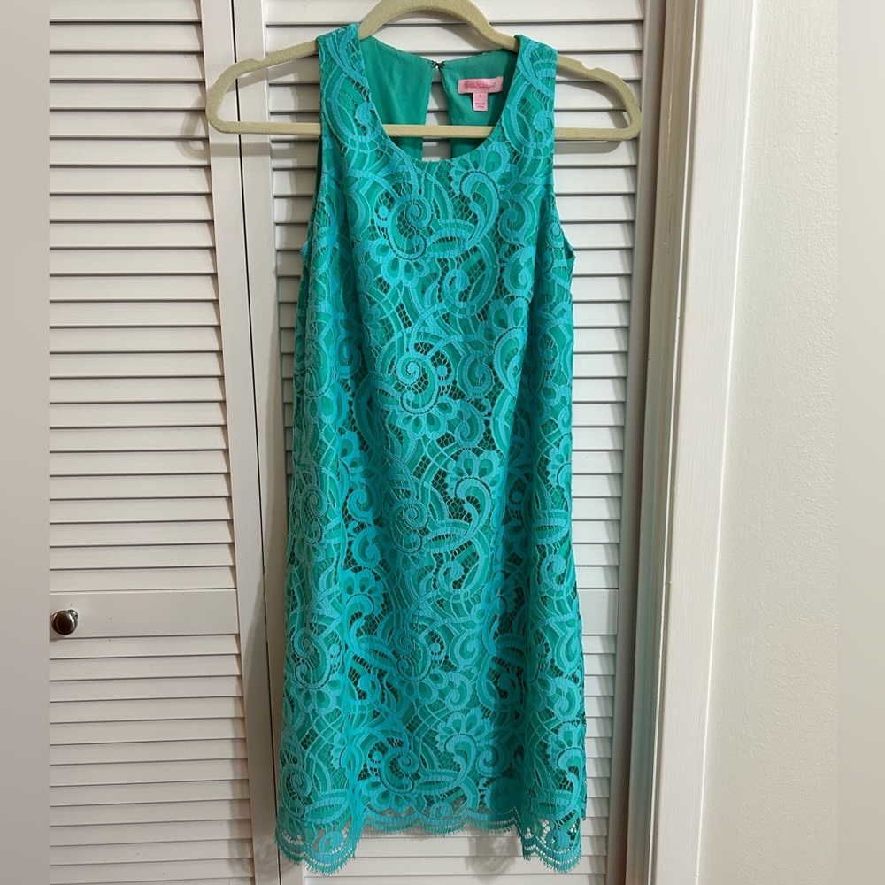Lilly Pulitzer Seafoam Green and Light Blue Lace Mini Dress